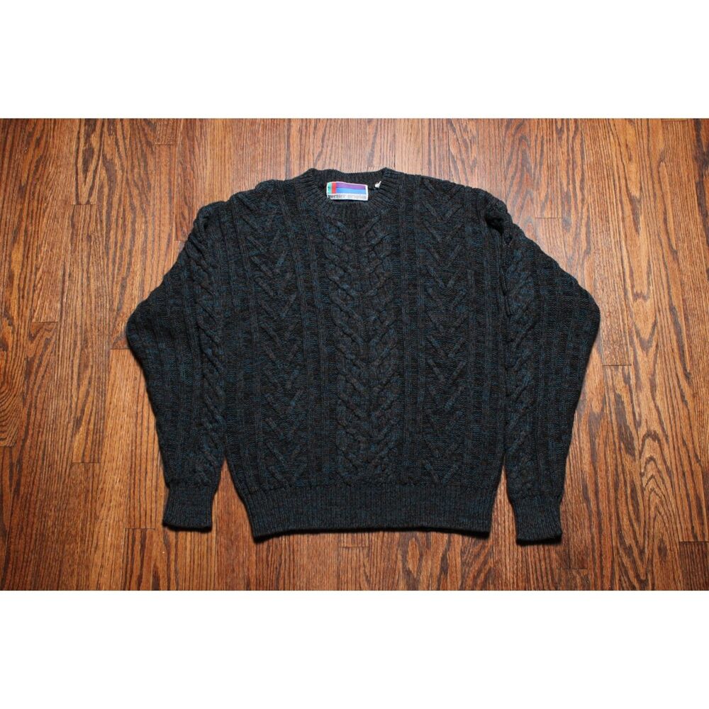 Vintage 90's Sweater Graphix Gray and Teal Cable Knit Sweater - Medium